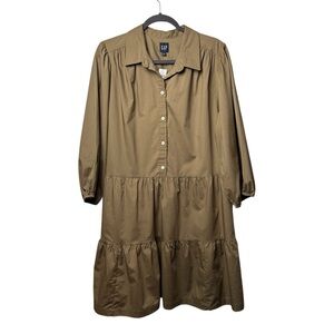 Gap NWT Khaki Tan Tiered Babydoll Collared Button Front Shirt Dress SZ XL Boho